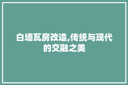 白墙瓦房改造,传统与现代的交融之美