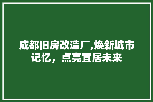 成都旧房改造厂,焕新城市记忆，点亮宜居未来