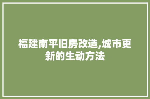 福建南平旧房改造,城市更新的生动方法