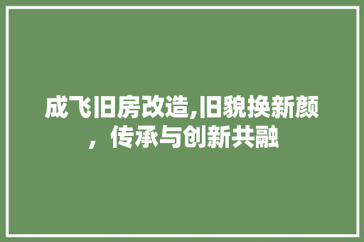 成飞旧房改造,旧貌换新颜，传承与创新共融