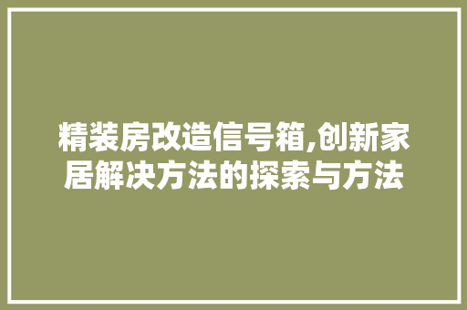 精装房改造信号箱,创新家居解决方法的探索与方法