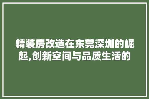 精装房改造在东莞深圳的崛起,创新空间与品质生活的完美融合