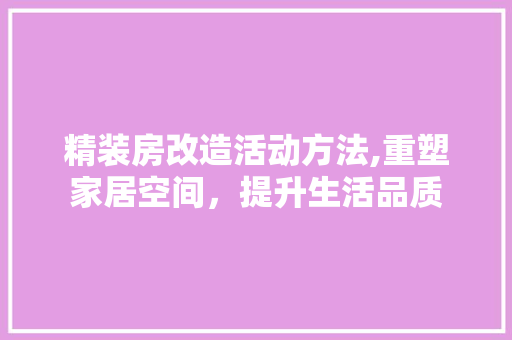 精装房改造活动方法,重塑家居空间，提升生活品质