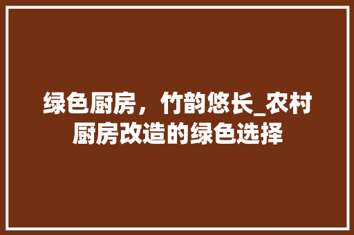 绿色厨房，竹韵悠长_农村厨房改造的绿色选择