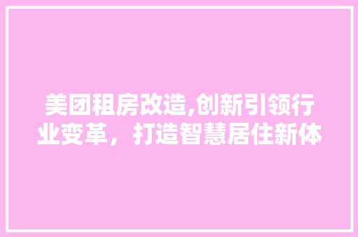 美团租房改造,创新引领行业变革，打造智慧居住新体验