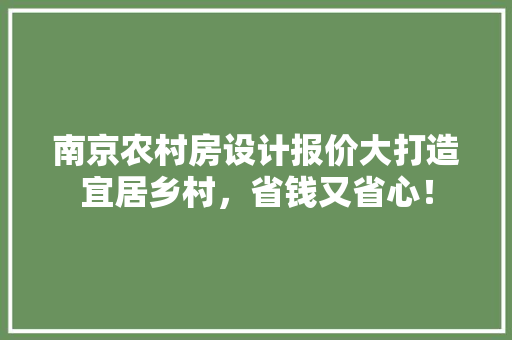 南京农村房设计报价大打造宜居乡村，省钱又省心！