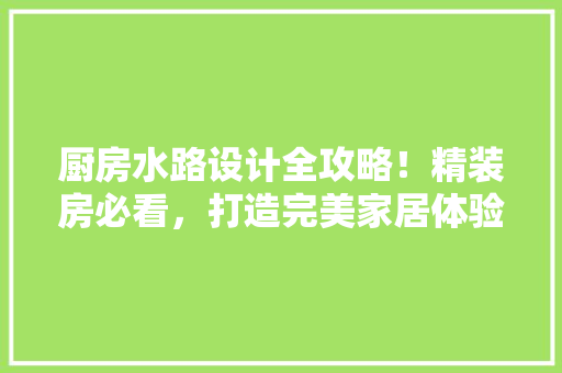 厨房水路设计全攻略！精装房必看，打造完美家居体验！