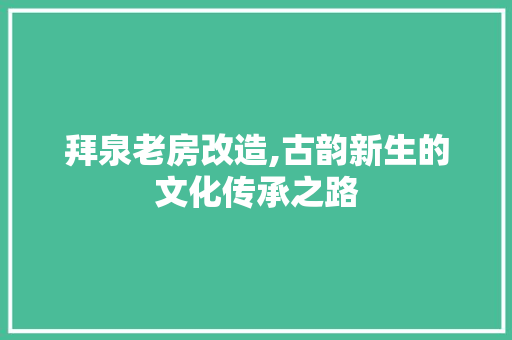 拜泉老房改造,古韵新生的文化传承之路