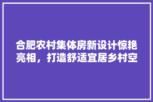 合肥农村集体房新设计惊艳亮相，打造舒适宜居乡村空间，火速收藏！