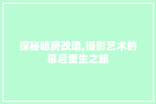探秘暗房改造,摄影艺术的幕后重生之旅