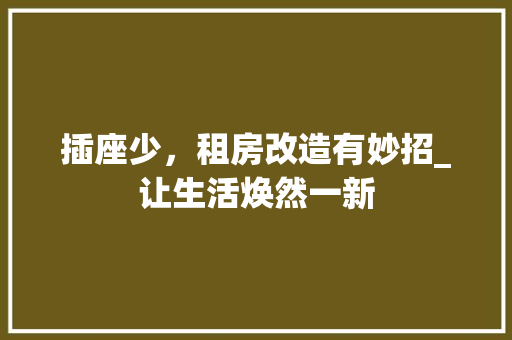 插座少，租房改造有妙招_让生活焕然一新