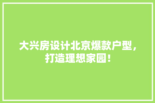 大兴房设计北京爆款户型，打造理想家园！