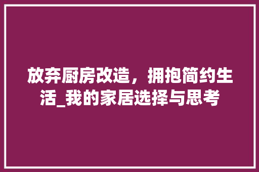 放弃厨房改造，拥抱简约生活_我的家居选择与思考