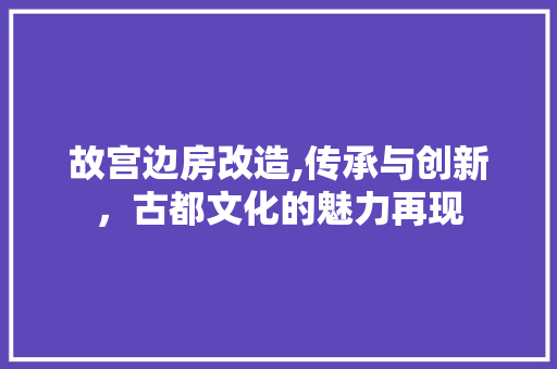 故宫边房改造,传承与创新，古都文化的魅力再现