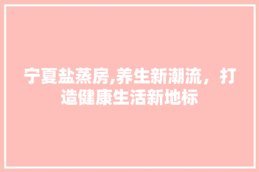 宁夏盐蒸房,养生新潮流，打造健康生活新地标