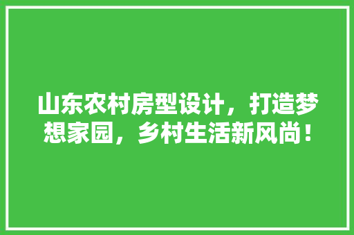 山东农村房型设计，打造梦想家园，乡村生活新风尚！