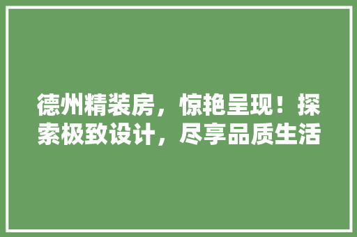 德州精装房，惊艳呈现！探索极致设计，尽享品质生活！