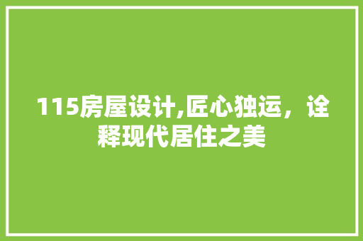 115房屋设计,匠心独运，诠释现代居住之美