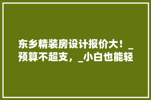 东乡精装房设计报价大！_预算不超支，_小白也能轻松选房！