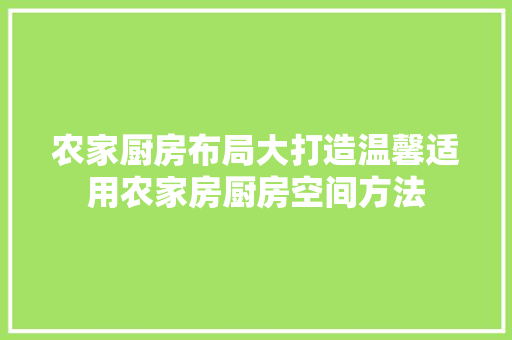 农家厨房布局大打造温馨适用农家房厨房空间方法