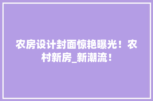 农房设计封面惊艳曝光！农村新房_新潮流！