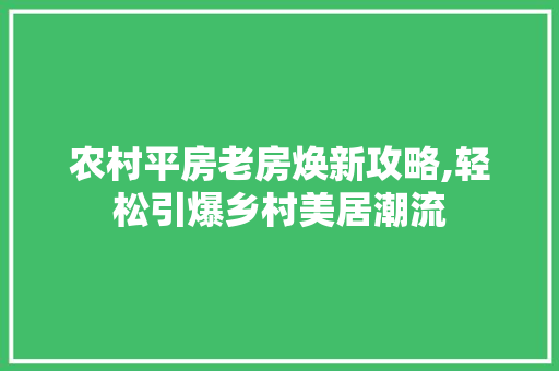 农村平房老房焕新攻略,轻松引爆乡村美居潮流