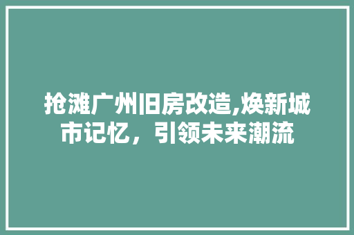 抢滩广州旧房改造,焕新城市记忆，引领未来潮流