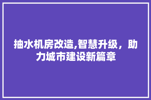 抽水机房改造,智慧升级，助力城市建设新篇章