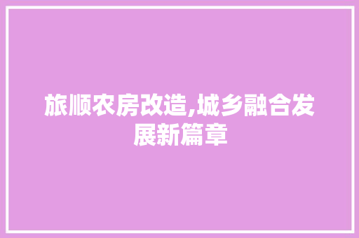 旅顺农房改造,城乡融合发展新篇章