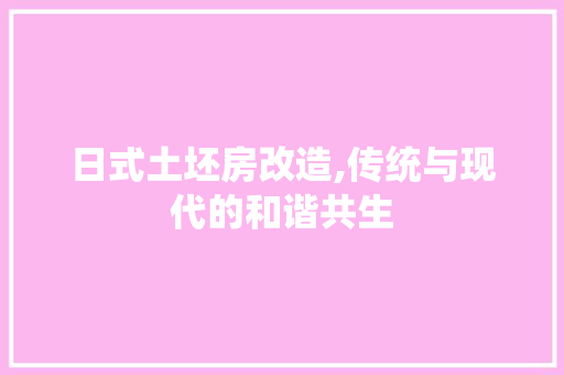 日式土坯房改造,传统与现代的和谐共生
