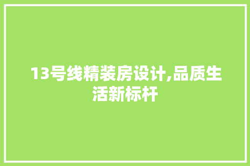 13号线精装房设计,品质生活新标杆