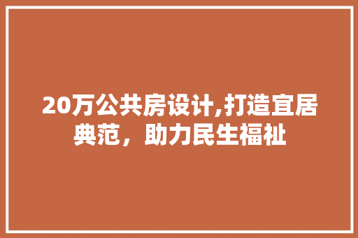 20万公共房设计,打造宜居典范，助力民生福祉