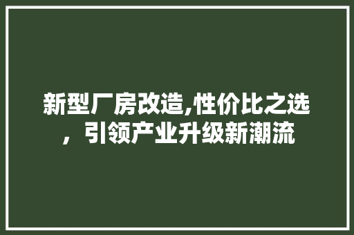 新型厂房改造,性价比之选，引领产业升级新潮流