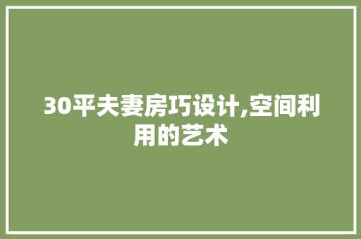 30平夫妻房巧设计,空间利用的艺术