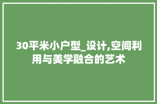 30平米小户型_设计,空间利用与美学融合的艺术