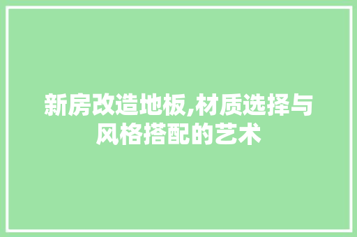 新房改造地板,材质选择与风格搭配的艺术