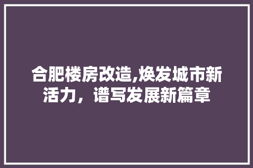 合肥楼房改造,焕发城市新活力，谱写发展新篇章
