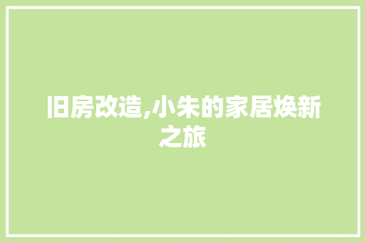 旧房改造,小朱的家居焕新之旅