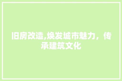 旧房改造,焕发城市魅力，传承建筑文化