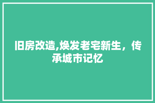 旧房改造,焕发老宅新生，传承城市记忆