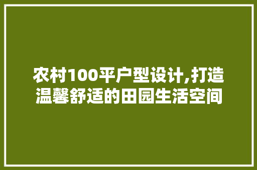 农村100平户型设计,打造温馨舒适的田园生活空间