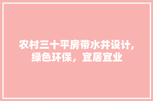 农村三十平房带水井设计,绿色环保，宜居宜业