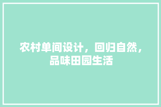农村单间设计，回归自然，品味田园生活