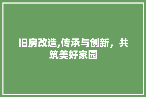 旧房改造,传承与创新，共筑美好家园