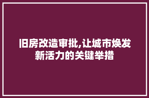 旧房改造审批,让城市焕发新活力的关键举措