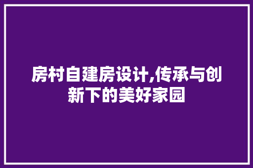 房村自建房设计,传承与创新下的美好家园