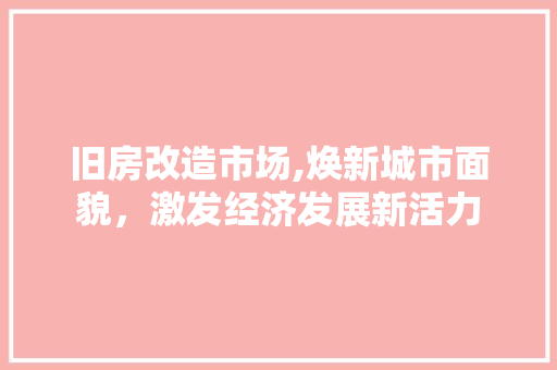 旧房改造市场,焕新城市面貌，激发经济发展新活力