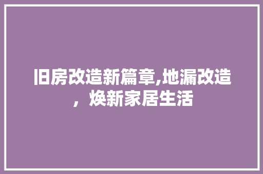 旧房改造新篇章,地漏改造，焕新家居生活
