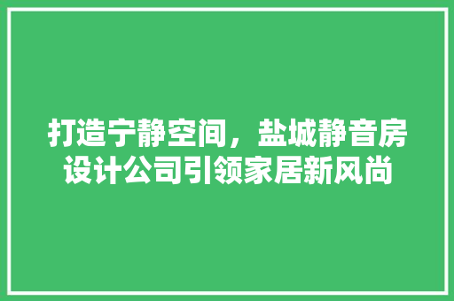 打造宁静空间，盐城静音房设计公司引领家居新风尚