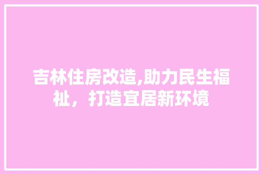 吉林住房改造,助力民生福祉，打造宜居新环境